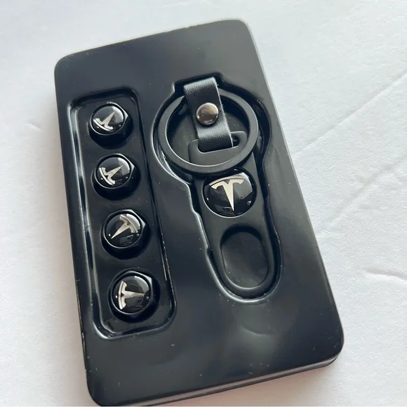 Car Wheels Tire Valve Dust Stem Air Cap Cover + Keychain Ring With Tesla Logo Bk - Picture 2 of 10